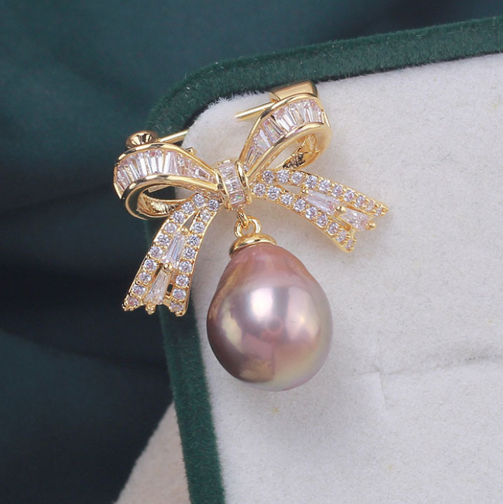 gorgeous 10-14mm natural south sea baroque pearl brooch bow