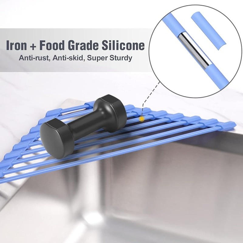 Triangular Roll-Up Dish Drying Rack Space Saving Kitchen Organizer Heat Safe New