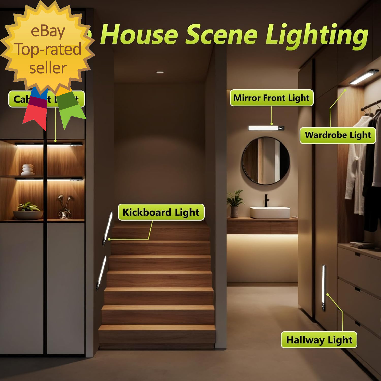 4 Pack 10 under Cabinet Lights with Digital Display 52 LED Rechargeable Motion