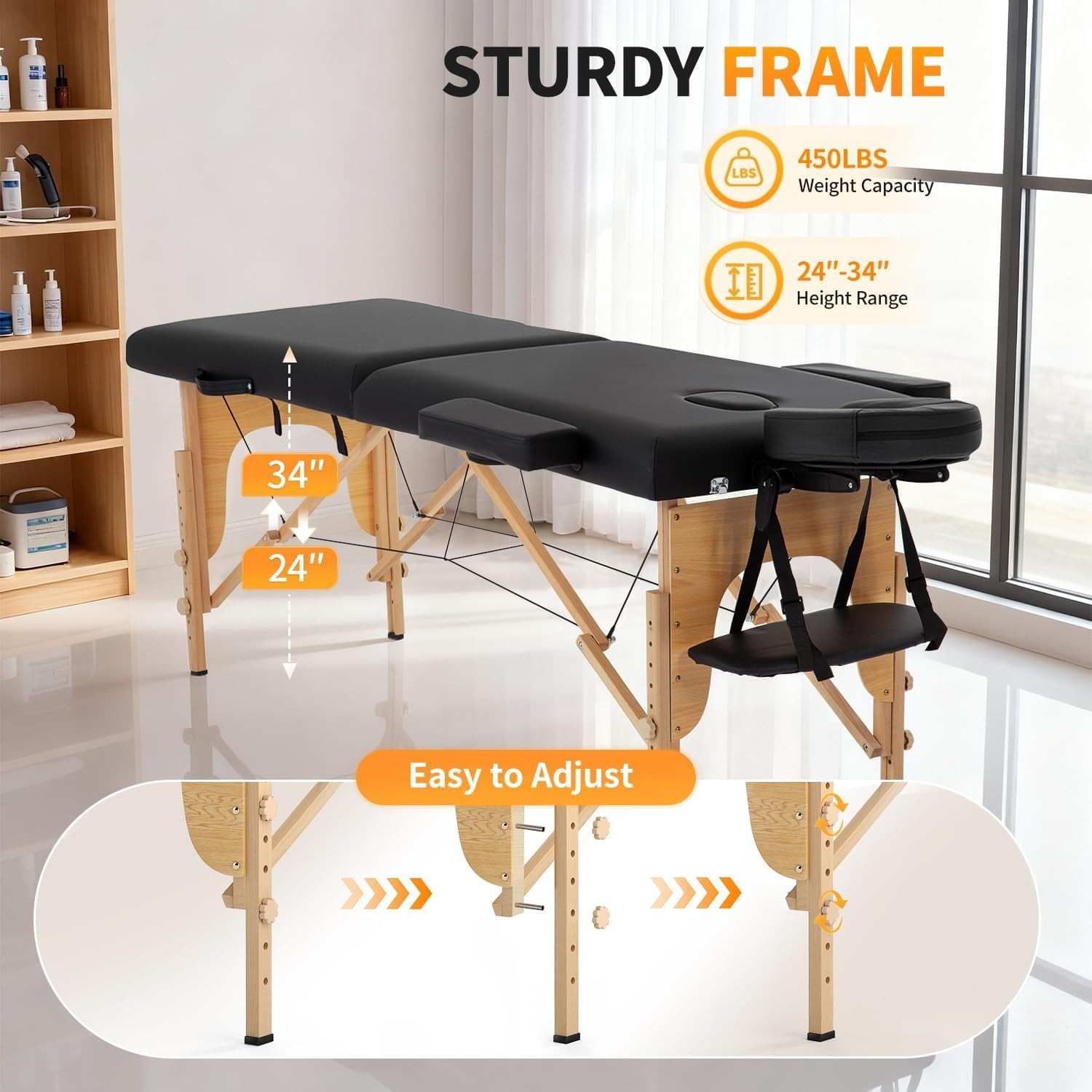 Portable 24" Massage Bed with Adjustable Height