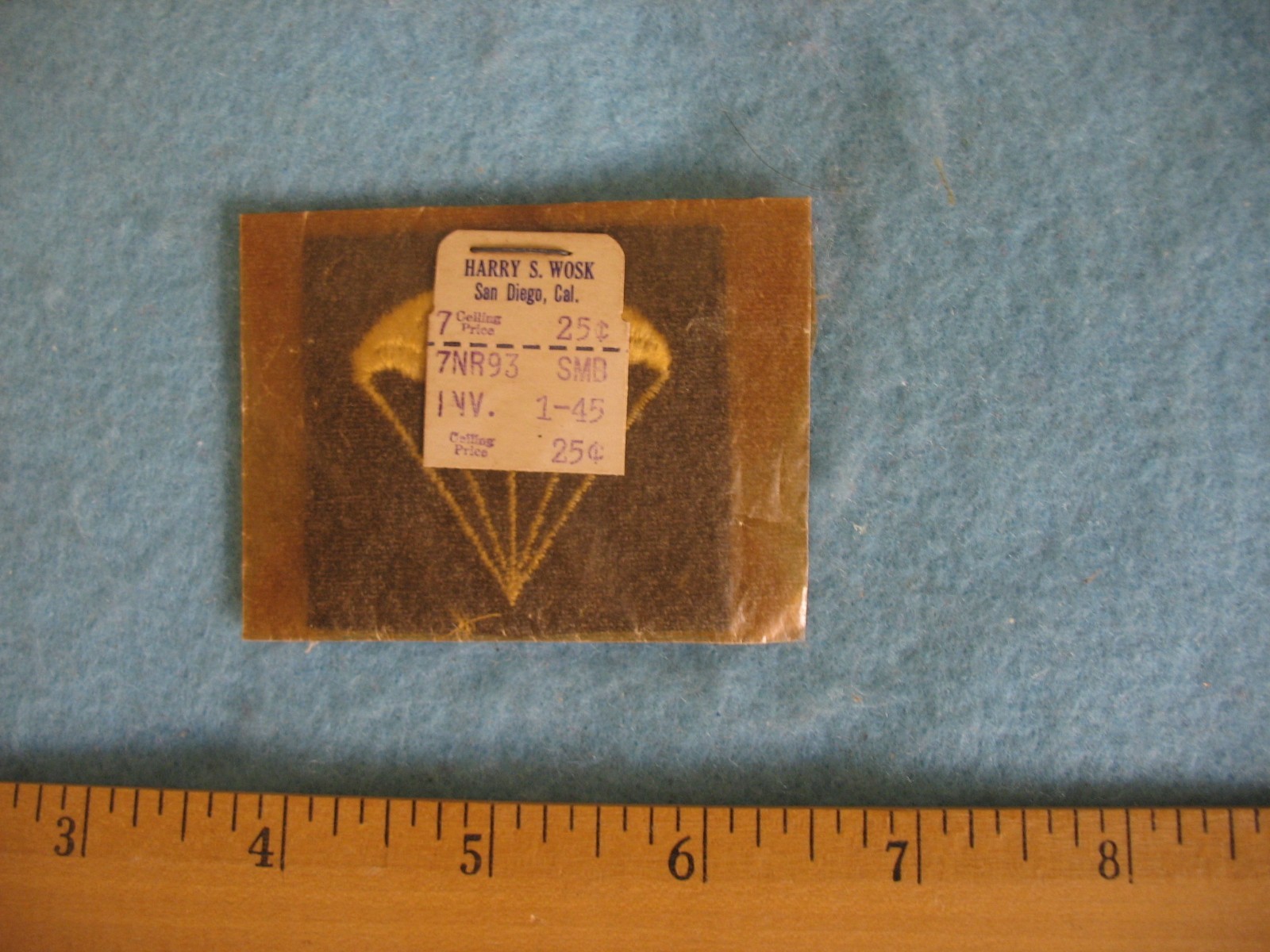 Original WWII US Navy Parachute Sleeve patch NOS in wax paper baggie
