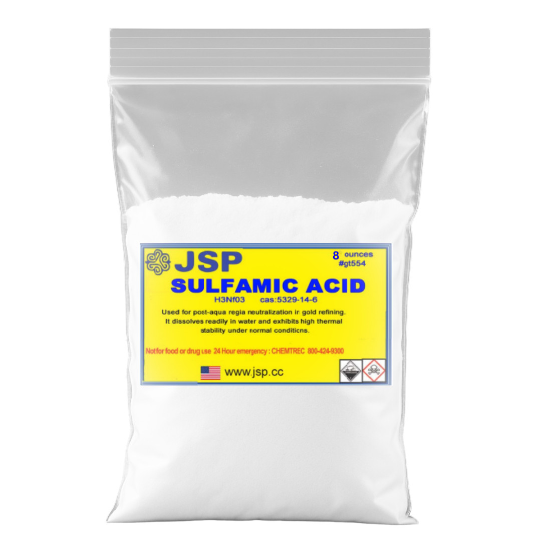 JSP Sulfamic Acid 8 oz Bag 99% Pure Reagent Grade Fine Powder Gold Refining Aqua