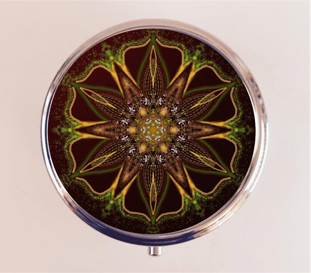 Earthy Mandala Pill Box Case Pillbox Holder Trinket Yoga Spiritual Gifts