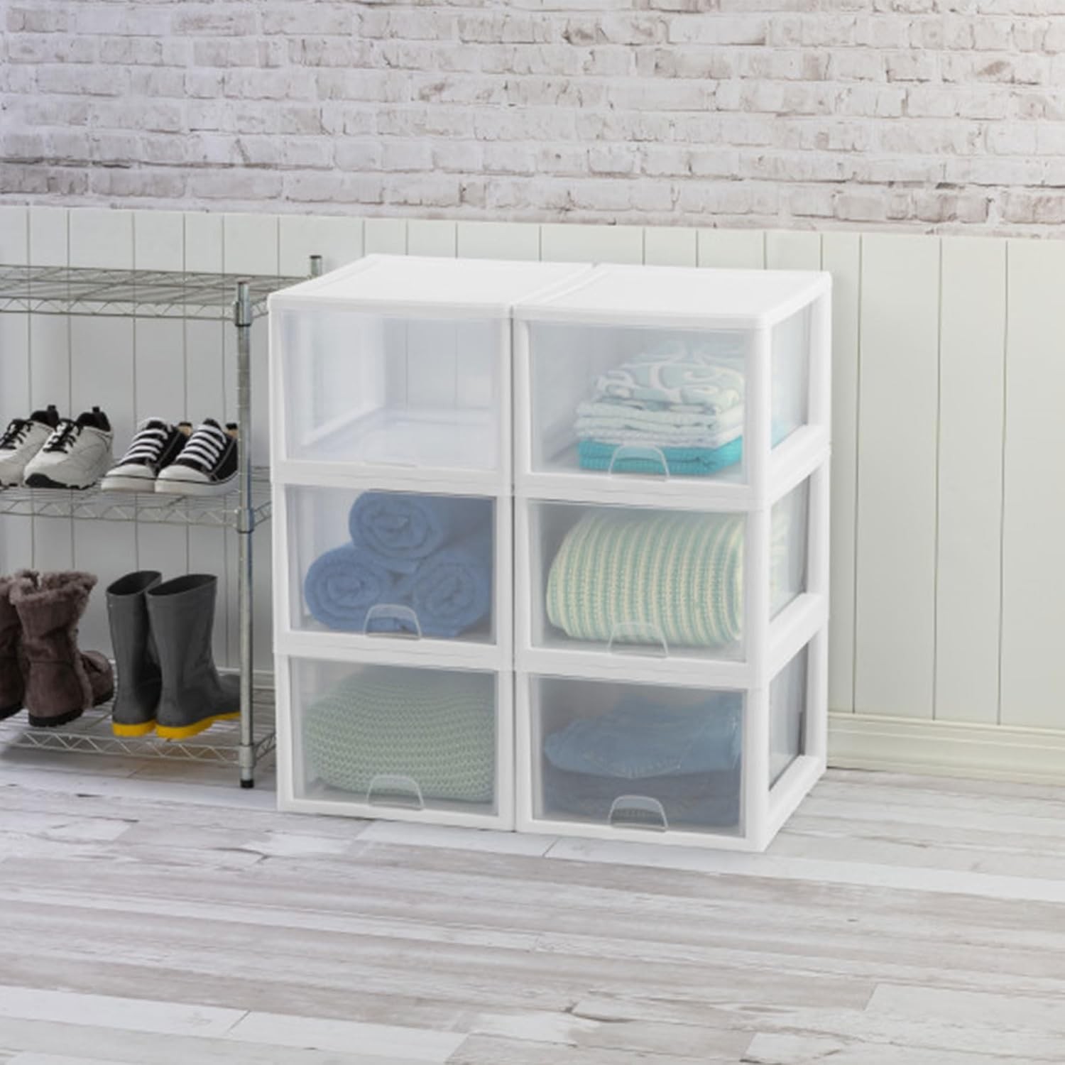 Sterilite 8-Pack 27 Quart Stacking Drawer, Clear Storage Closet Organizer