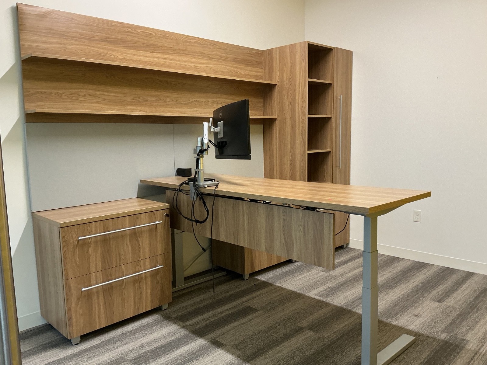 Full Office Set by Haworth in Modern Walnut Laminate Finish