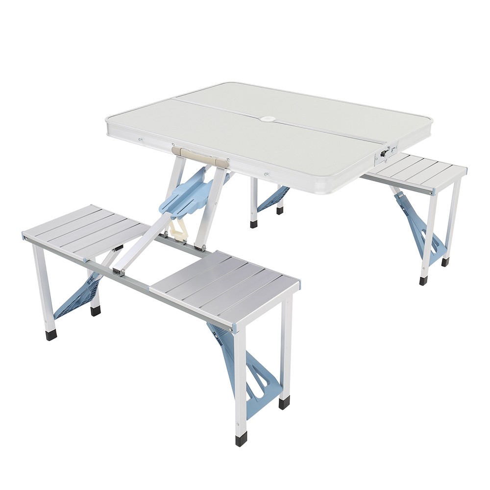 Portable Folding Table w/Stool Silver Aluminum Alloy 135x83x67.5cm Camping