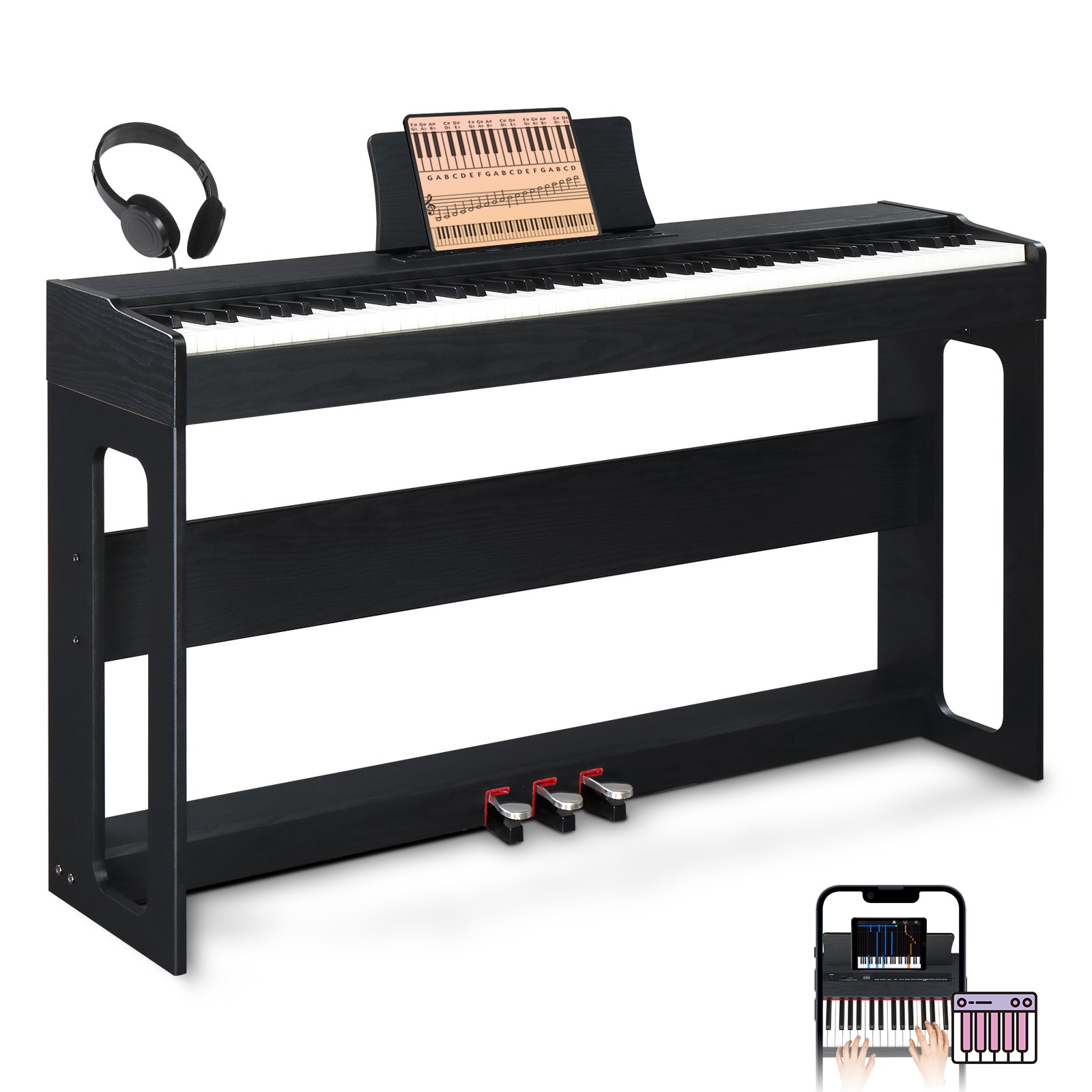Glarry GDP-104 88 Keys Full Weighted Hammer Keyboards With Headphone