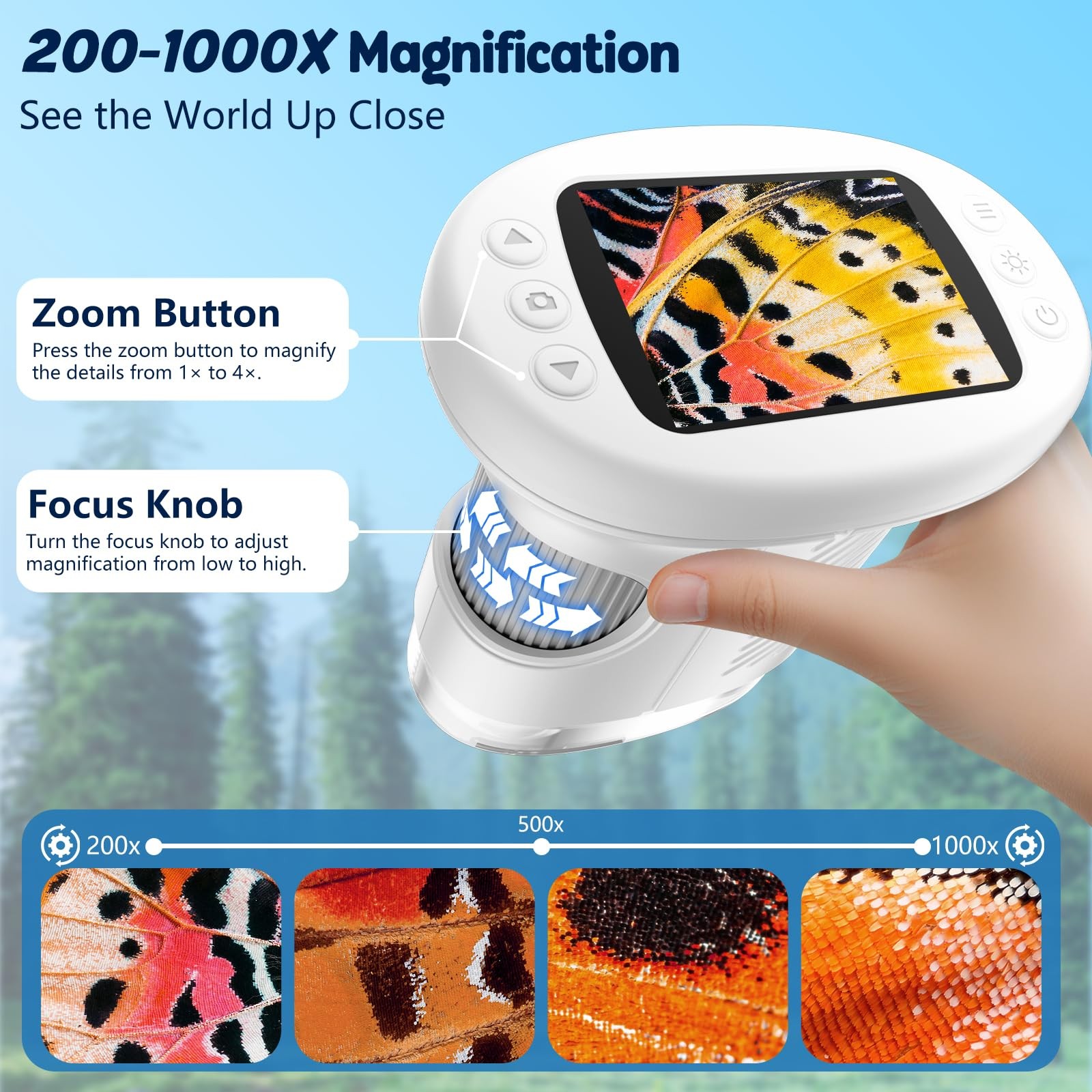 1000X Handheld Microscope for Kids, Portable 4K Digital Microscope with 12