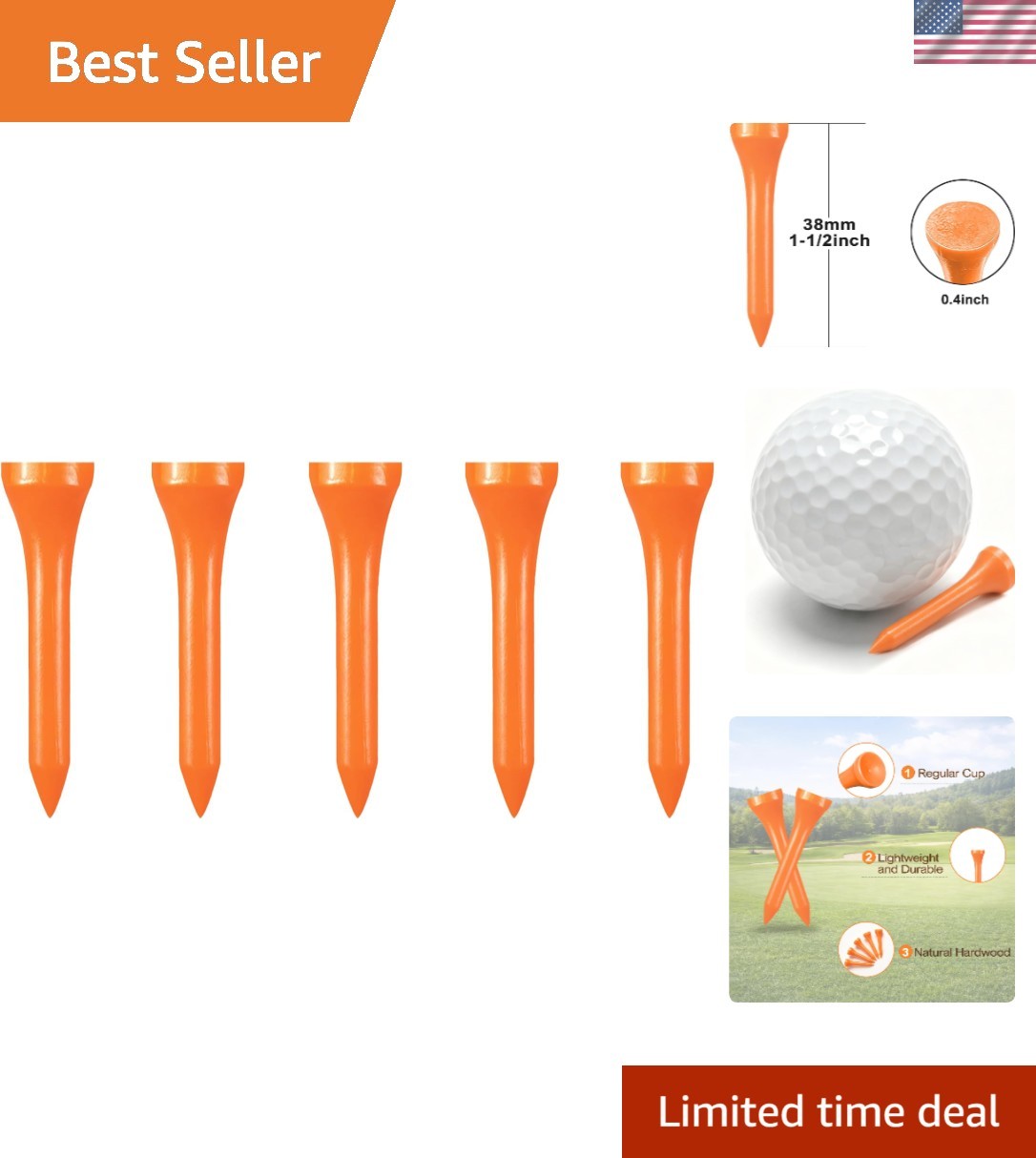 High-Quality Wooden Golf Tees - 100 Count, Various Sizes and Colors Available