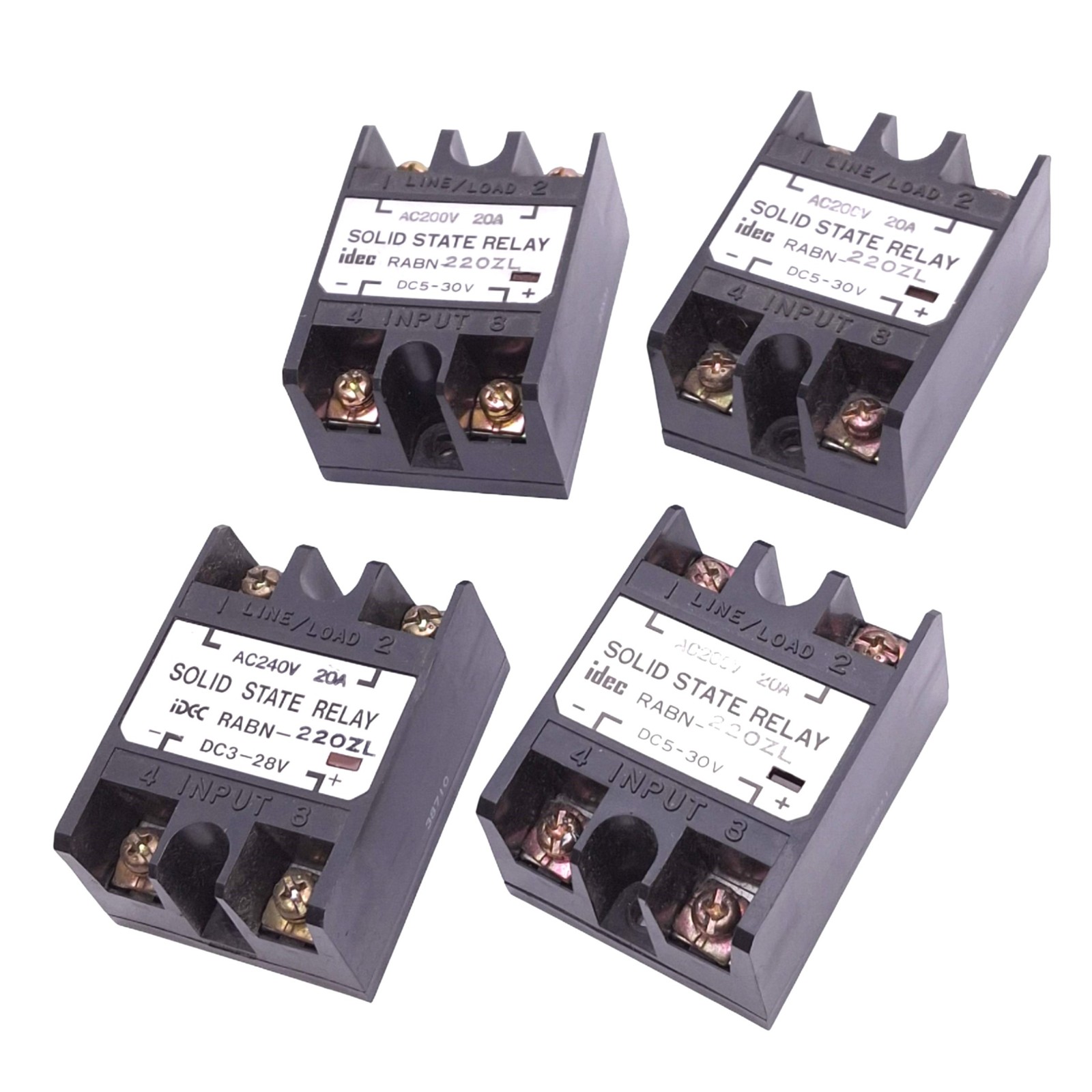 Lot of 4 IDEC RABN-220ZL Solid State Relays, SPST-NO, 5-30VDC In, 200VAC 20A Max