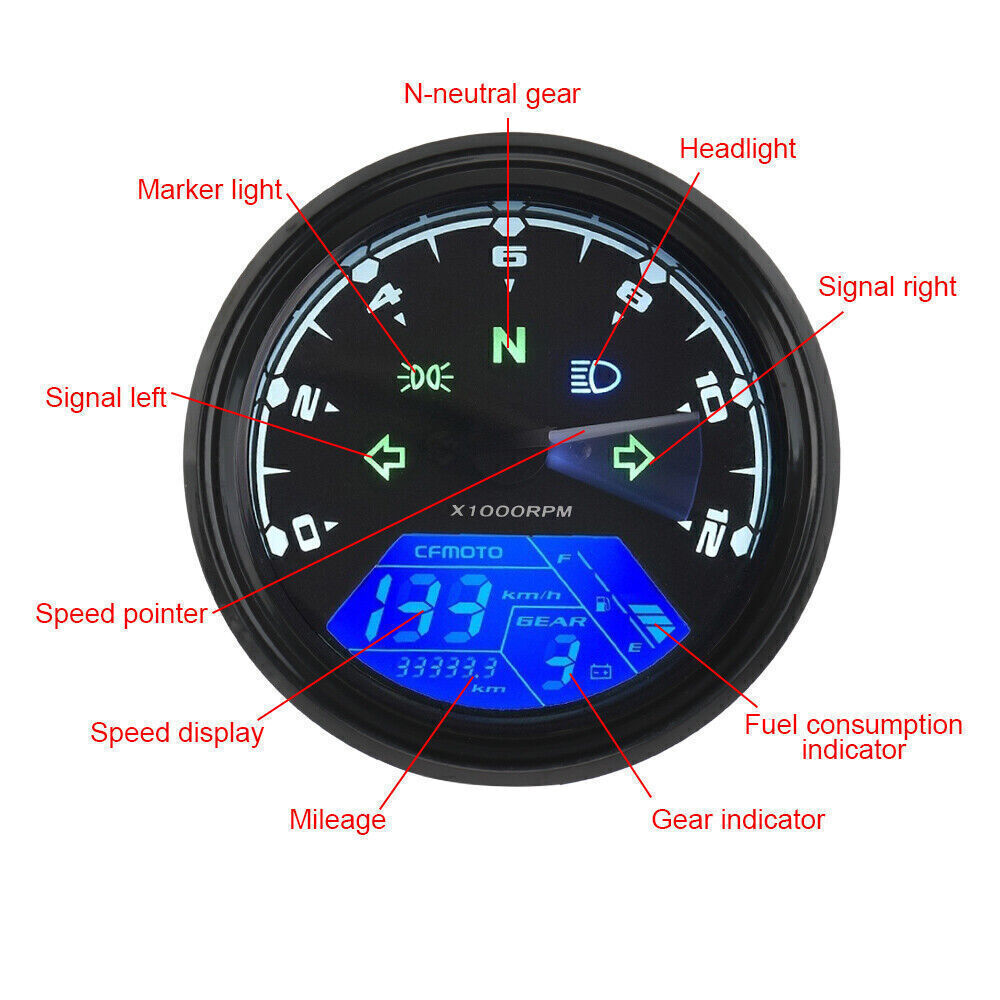 Digital Motorcycle Speedometer Tachometer Gauge Meter Universal Fit For Harley ,