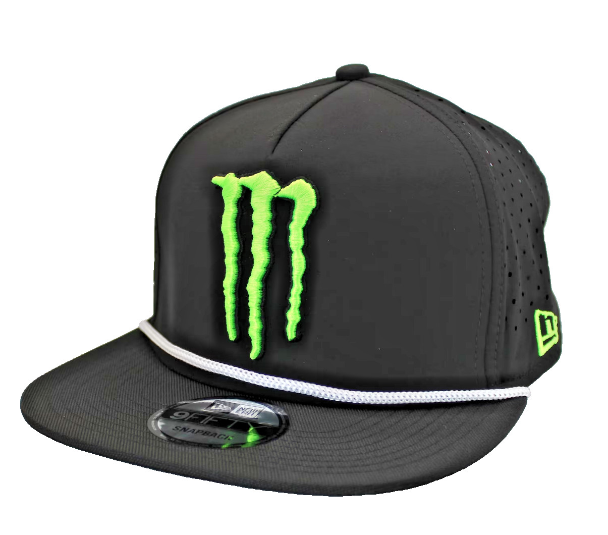 M - Black Flat Brim Performance Cap w/White Rope. Racing. MotoGP. Supercross.