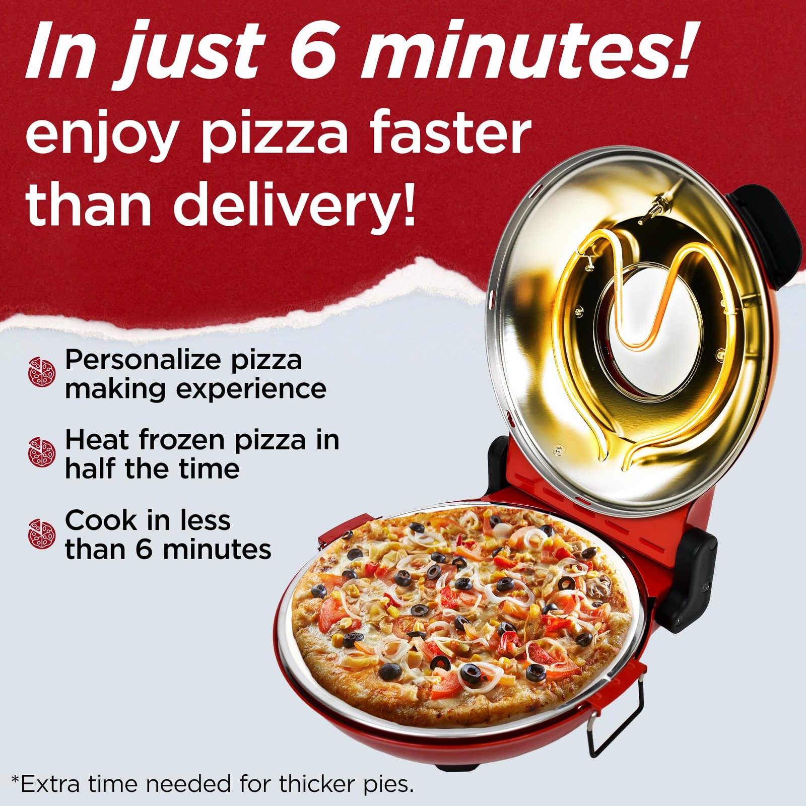 CULINARY CHEF Electric Pizza Oven with Ceramic Stone, Viewing Window, Adjustable
