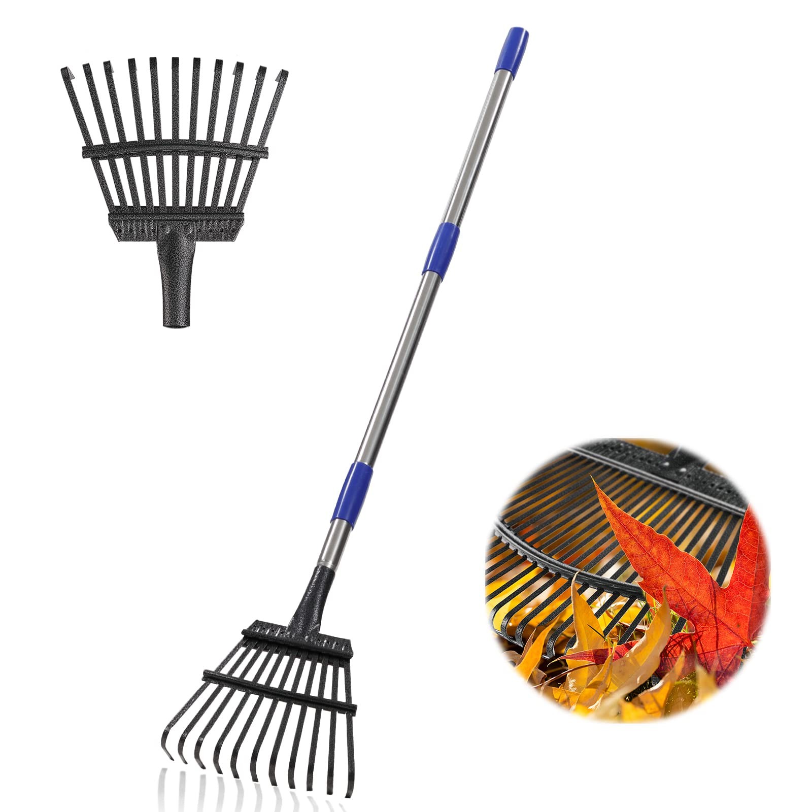Garden Rake -Small Leaves Rakes for Gardening - 11 Metal Tines 11tine, silver