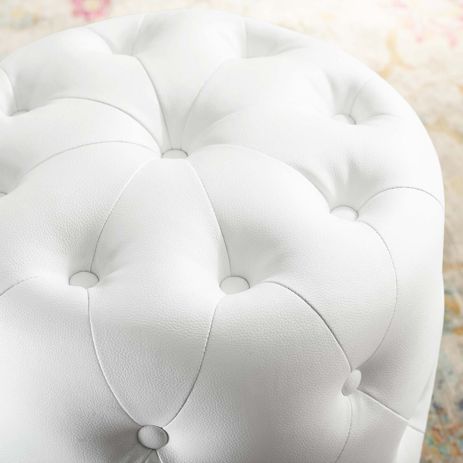 Modway Amour Tufted Vegan Leather Round Upholstered Ottoman in White