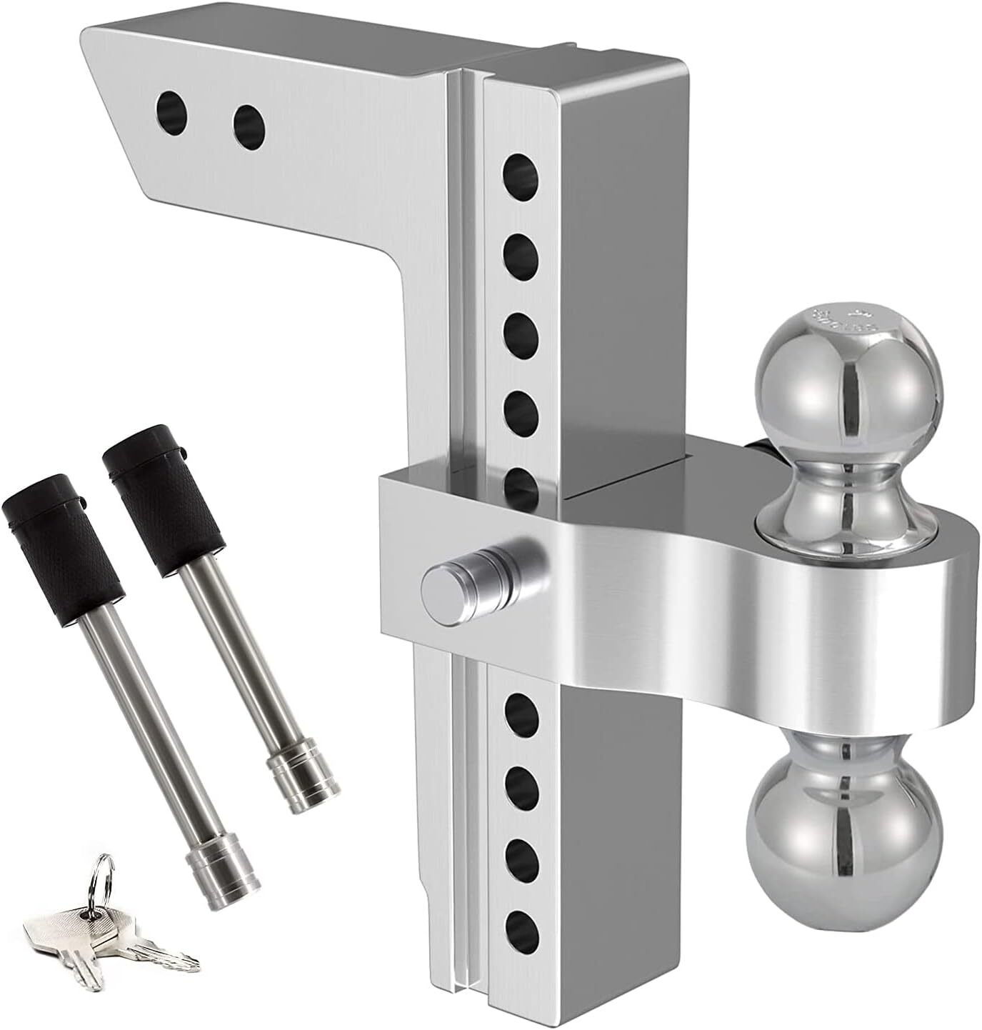 2.5" Receiver Adjustable Tow Hitch 10" Drop/Rise Dual Ball Mount Trailer 18500lb