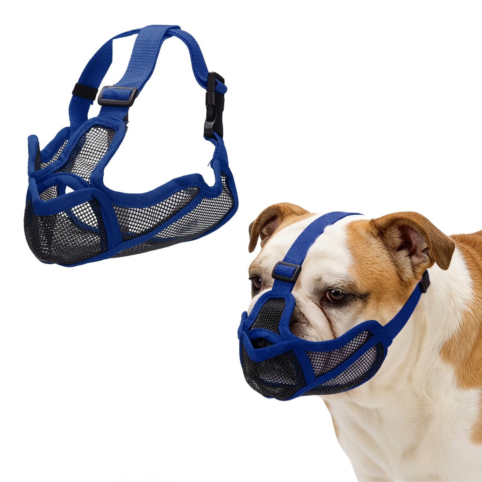 Short Snout Dog Muzzles Adjustable Mouth Cover for Dogs ( M, Blue )