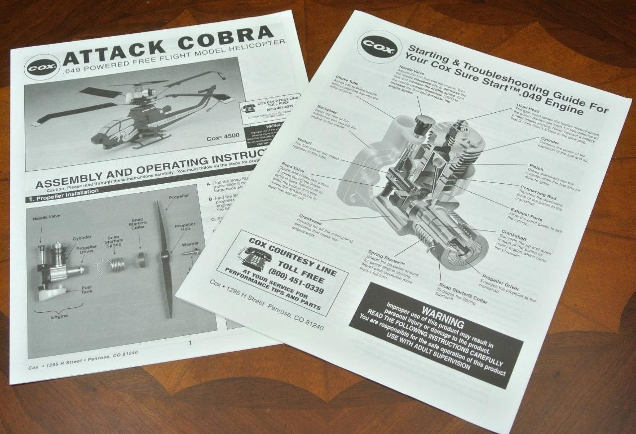 Cox .049 Powered Engine FreeFlight ATTACK HELICOPTER & TROUBLESHOOTING GUIDE
