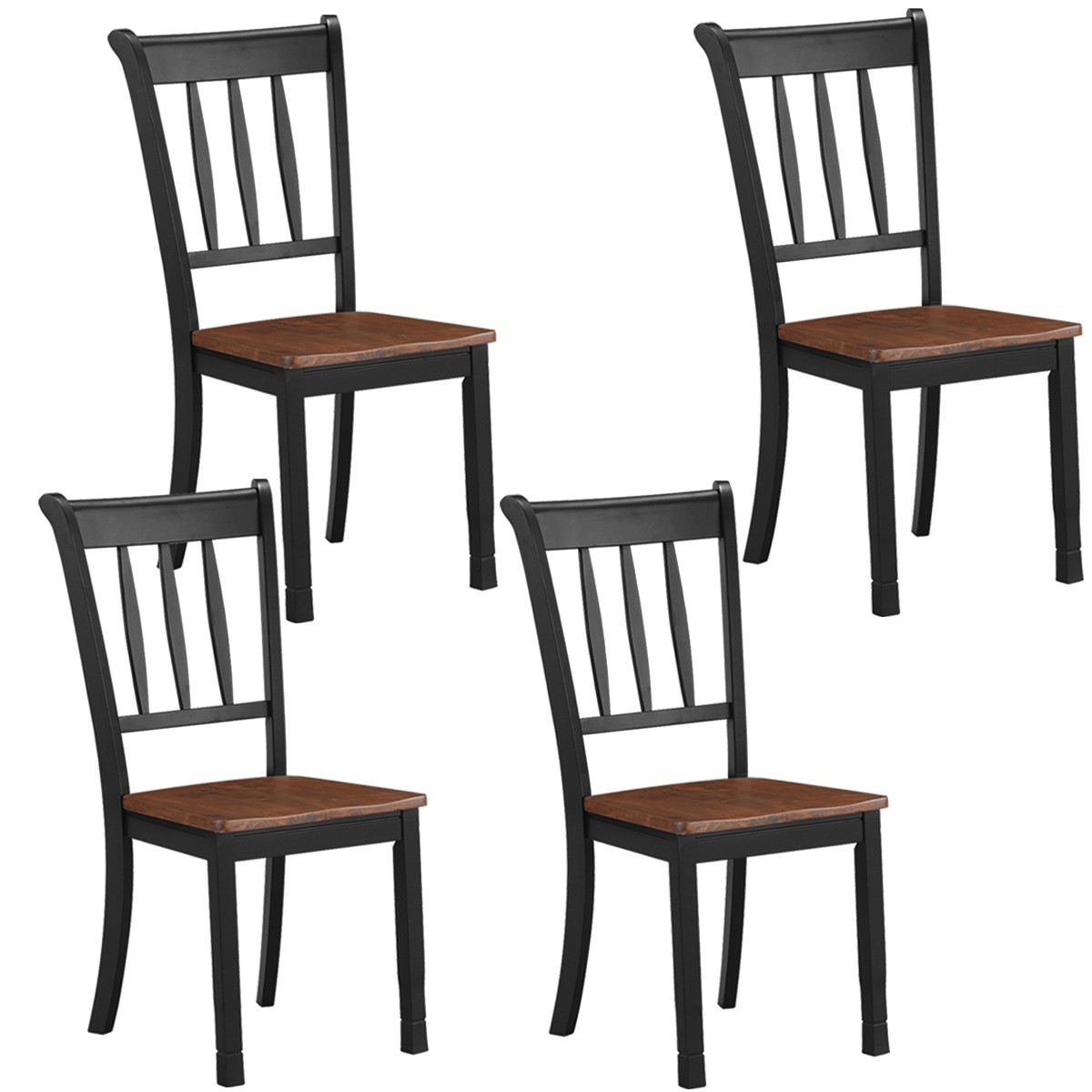 4 PCS Simple Wood Dining Chair High Back Kitchen Dining Room Side Chair Black