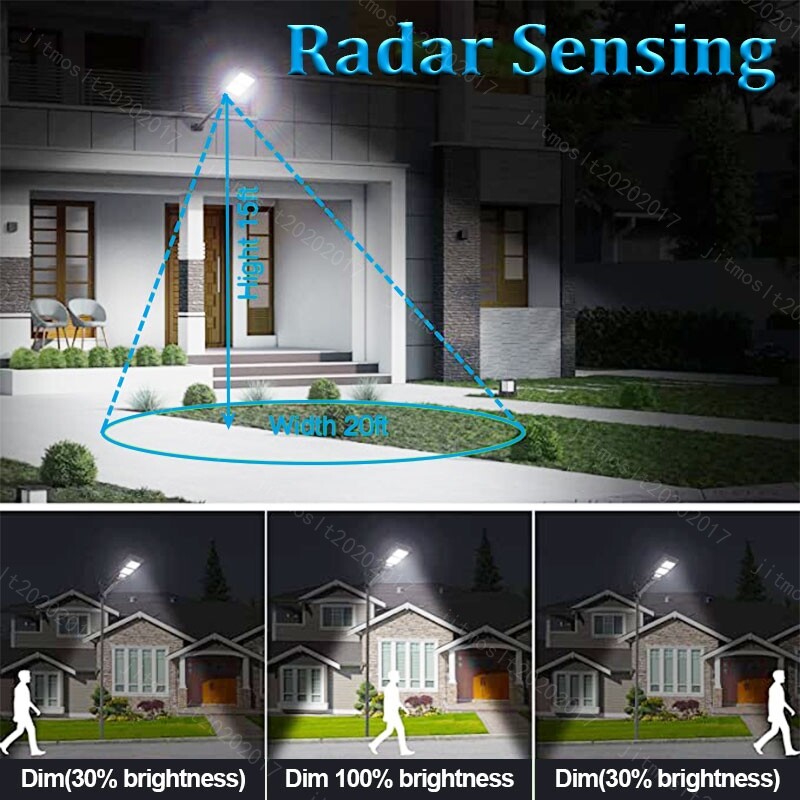 LED Solar Street Lights Waterproof Sensor Outdoor IP66 Remote+Pole Commercial