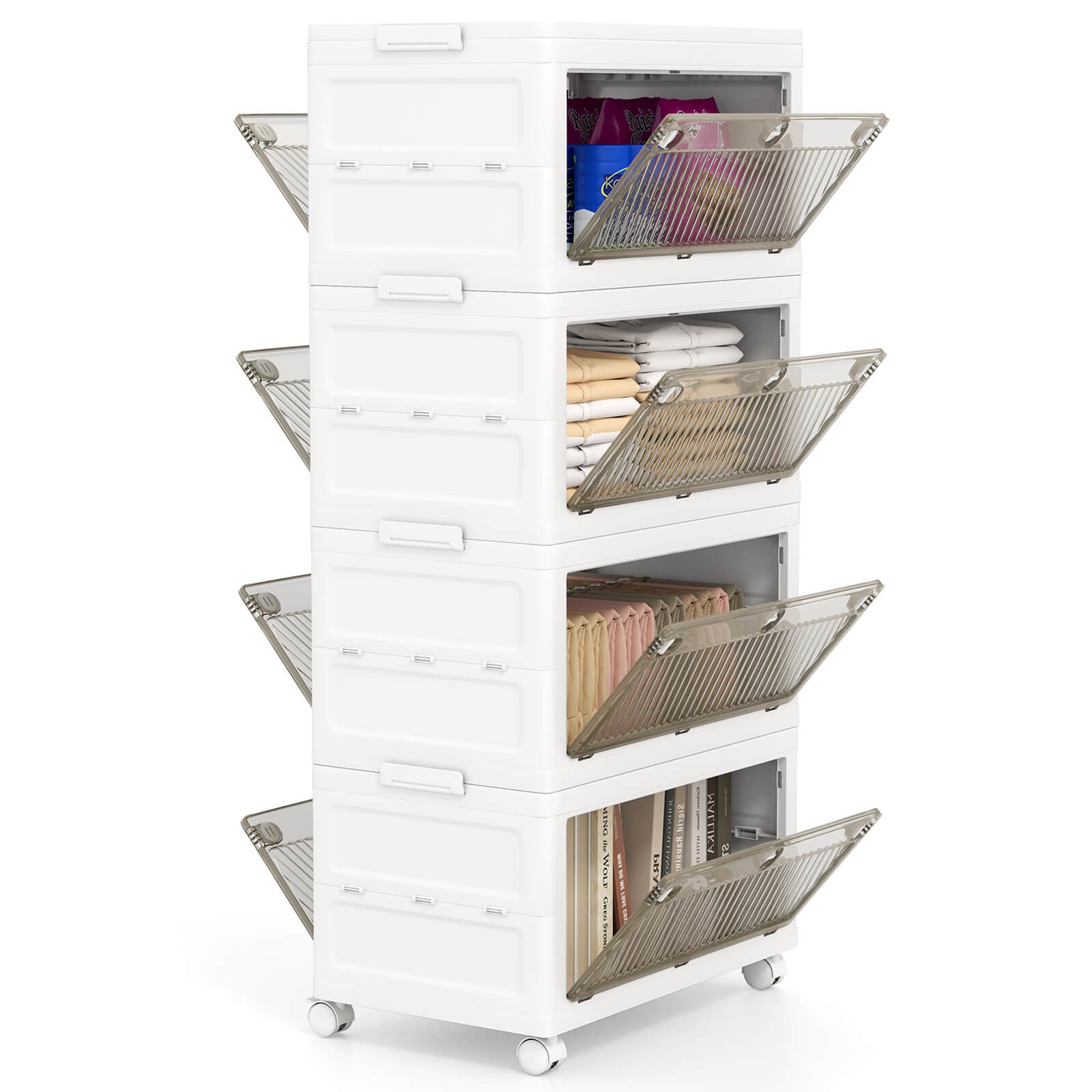 4-Tier Stackable Storage Bins 44-gal Collapsible Storage Boxes with Lid