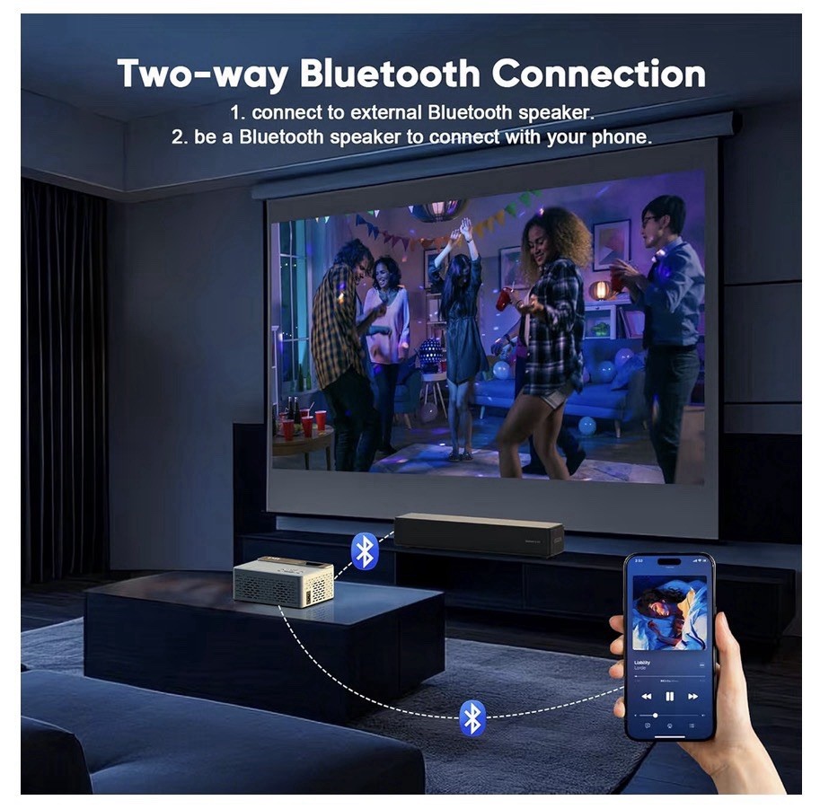TMY 1080P Full HD Portable MiniProjectorBluetooth Compatible Smartphone/HDMI/USB