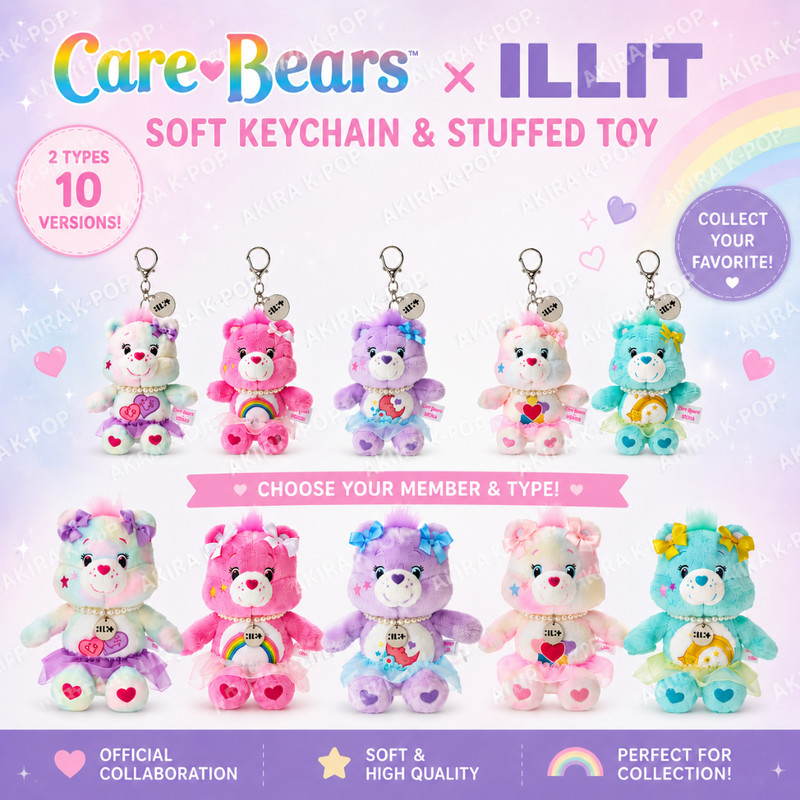 ILLIT JAPAN POP UP CARE BEARS MD OFFICIAL STUFFED TOY MASCOT CHARM