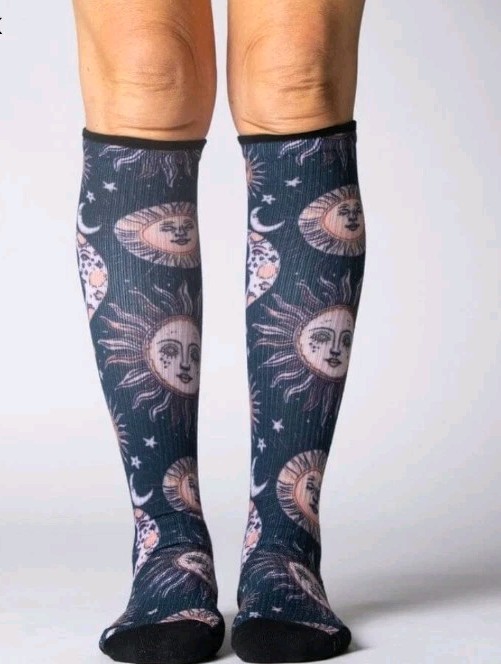 Viasox Celestial Moon Compression Socks Black Pink White Machine Washable S/M