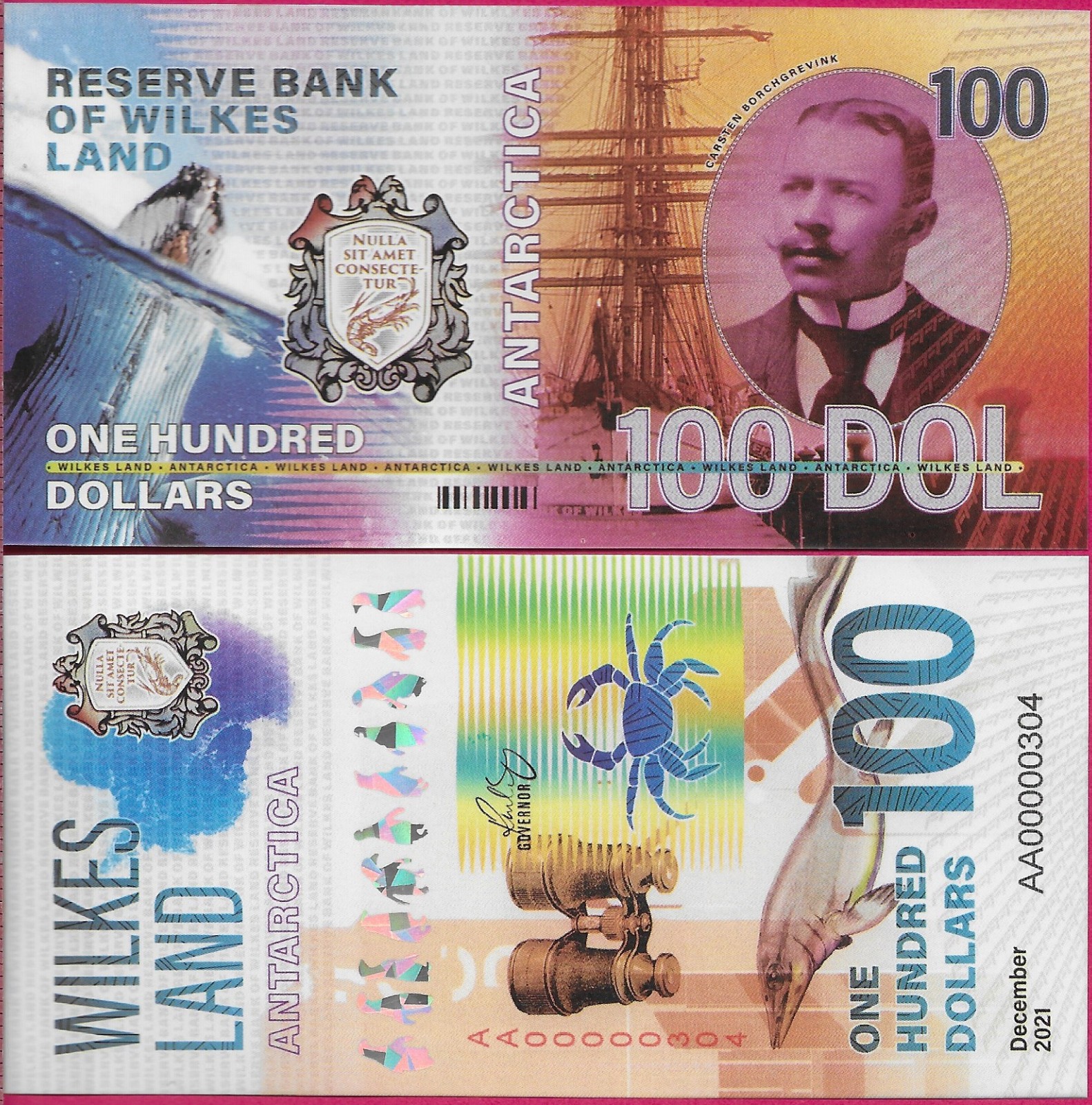ANTARCTICA WILKES LAND 100 DOLLARS 2021 BU FANTASY NOTE.CARSTEN BORCHGREVINK,RES