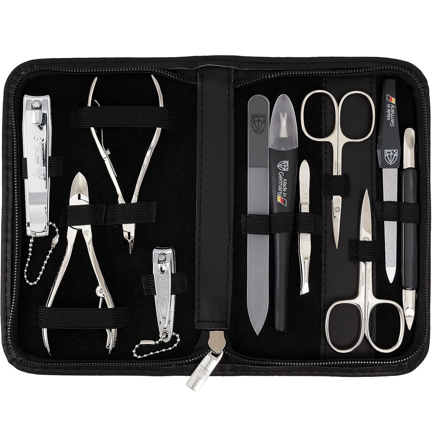 3 Swords Germany – Manicure Pedicure kit Set with Black - Genuine Leather