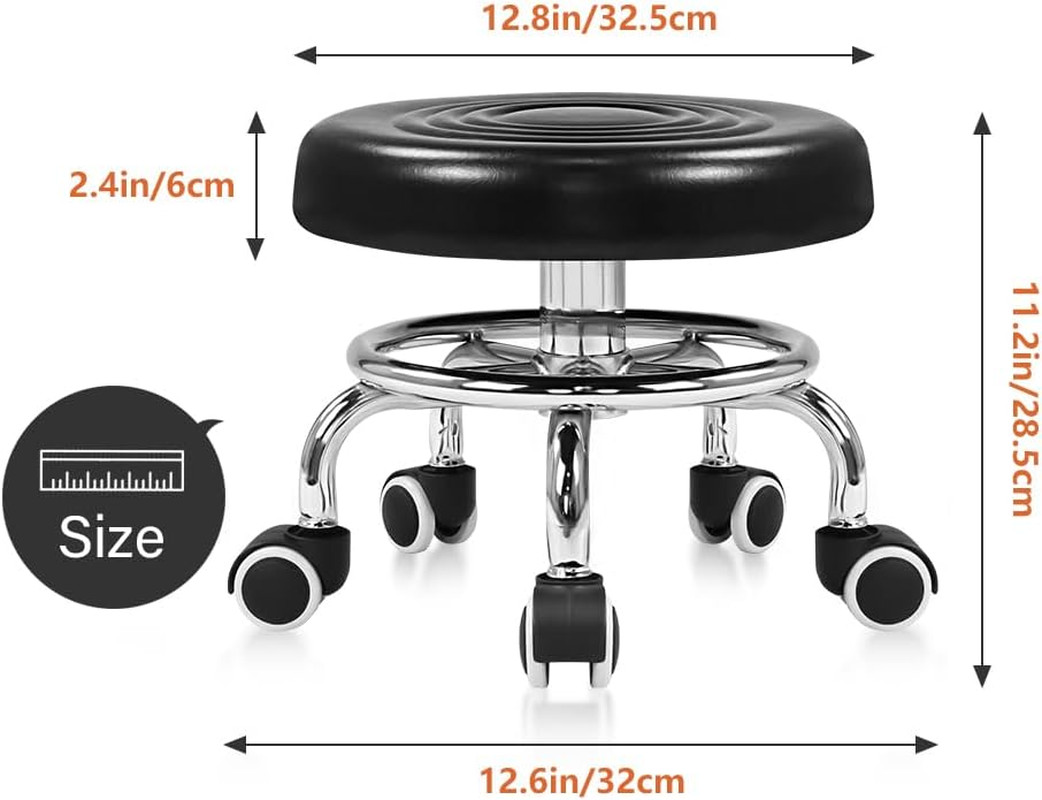 Black Roller Seat PU Leather Rolling Stools with Wheels Nail Stool for Home Work