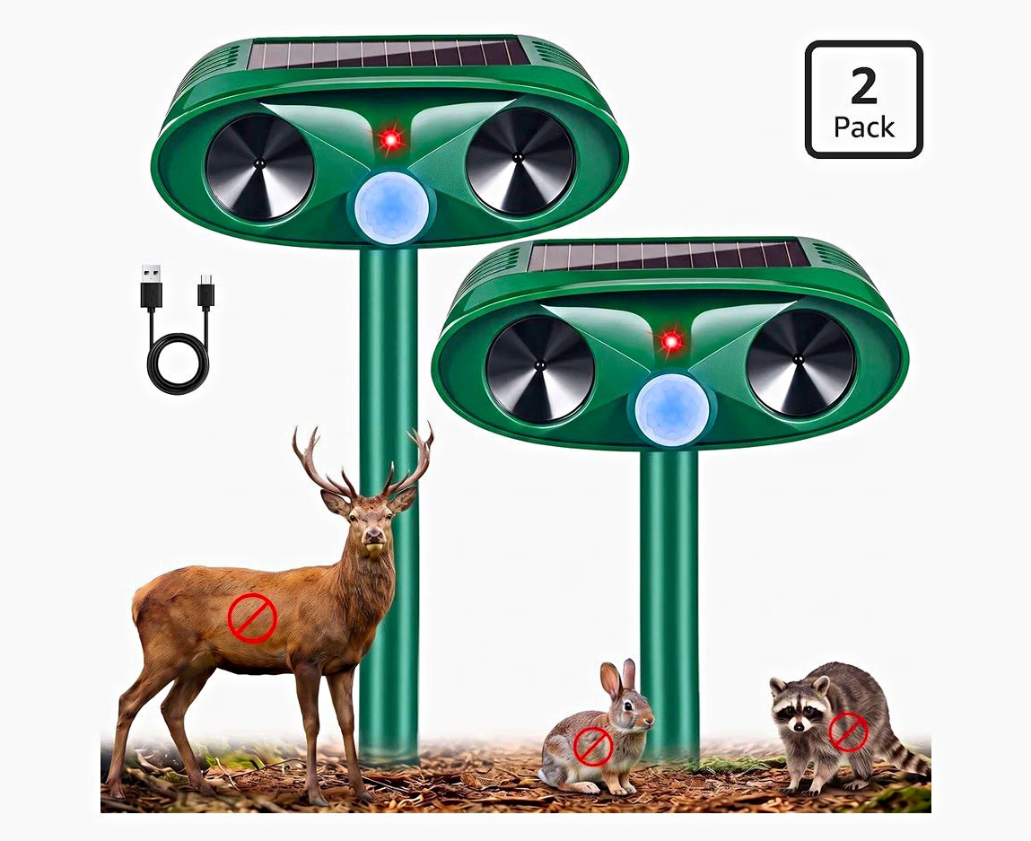 2 Pack Solar Motion PIR Ultrasonic Repeller Outdoor Ground for Deer Cat Dog