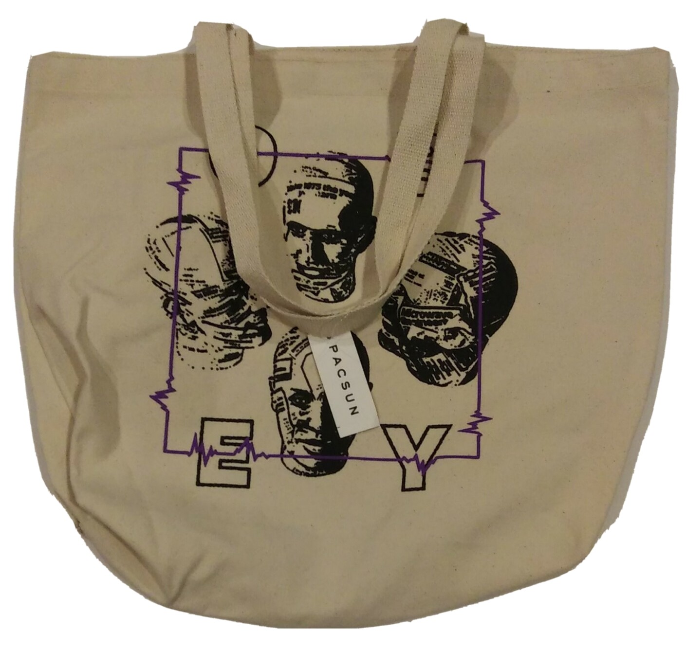 NWT OBEY WAVE LENGTH PACSUN Natural Canvas Tote Bookbag Travel With Obey Graphic