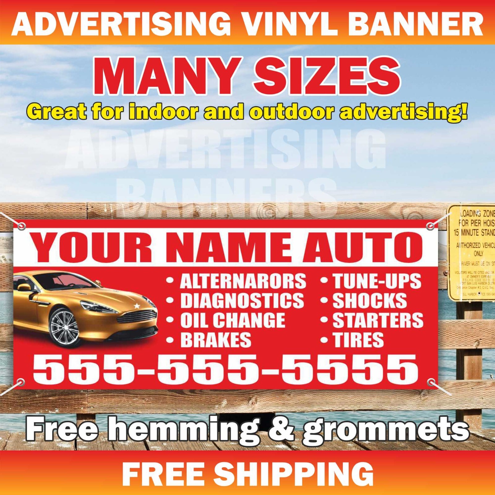 YOUR NAME AUTO Advertising Banner Vinyl Sign SERVICE REPAIR Mechanic Garage
