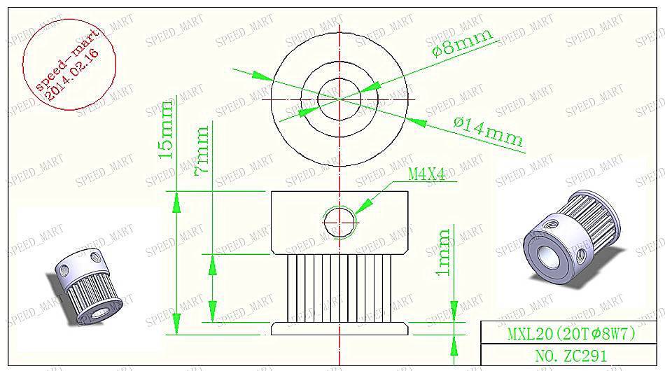 2pcs MXL Type Timing Pulley 20 Teeth 8mm Bore 7mm Width Stepper Motor + 2m Belt