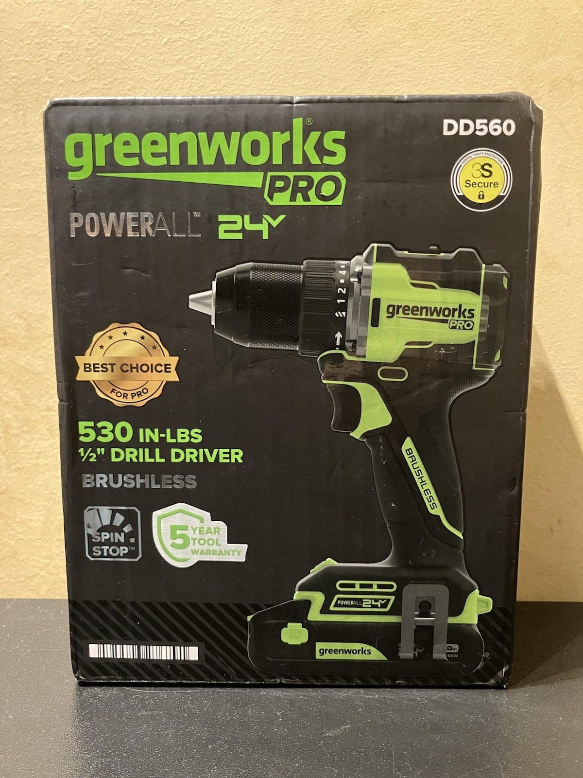 G) Greenworks Pro 530 In-Lbs 1/2 Drill Driver Brushless Charger & Battery Incl