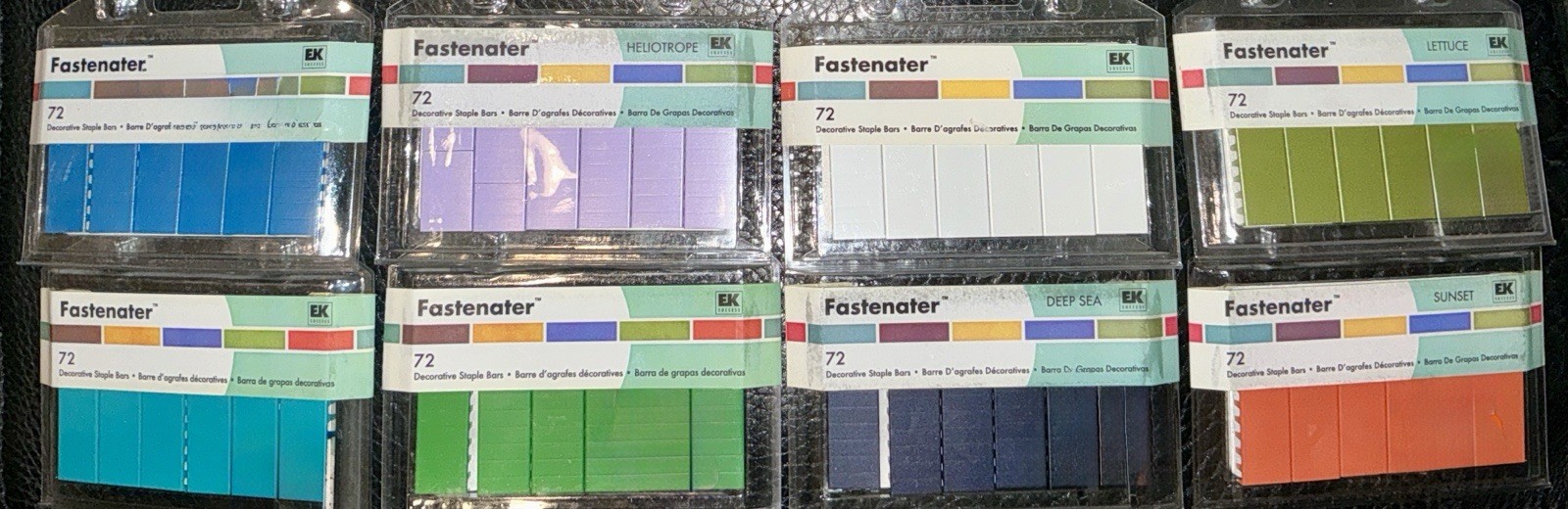Lot Of 8 Assorted Packages Of EK Success Fastenator Decorative Staple Bars