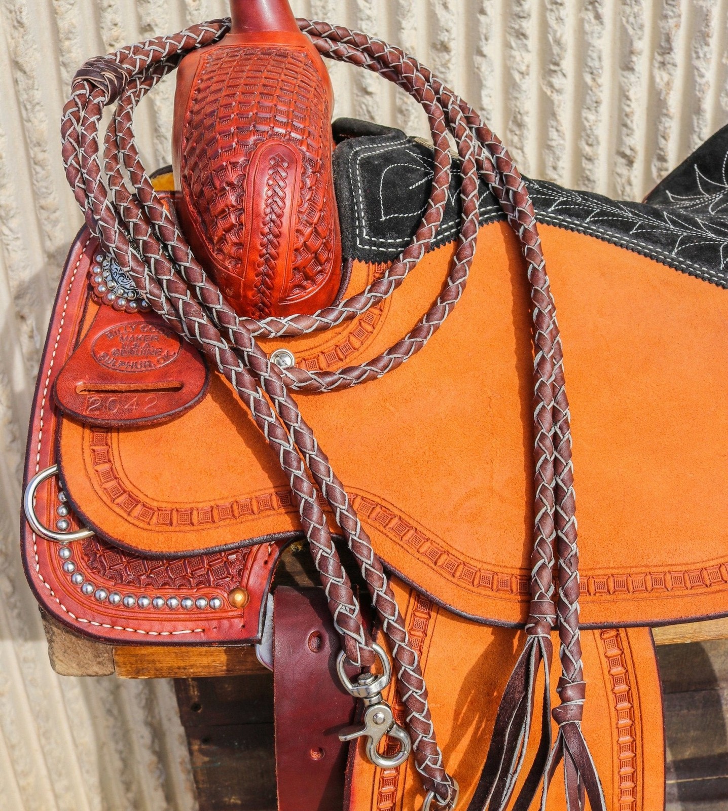 7Ft Split Reins Brown Western Leather Braided Snaps