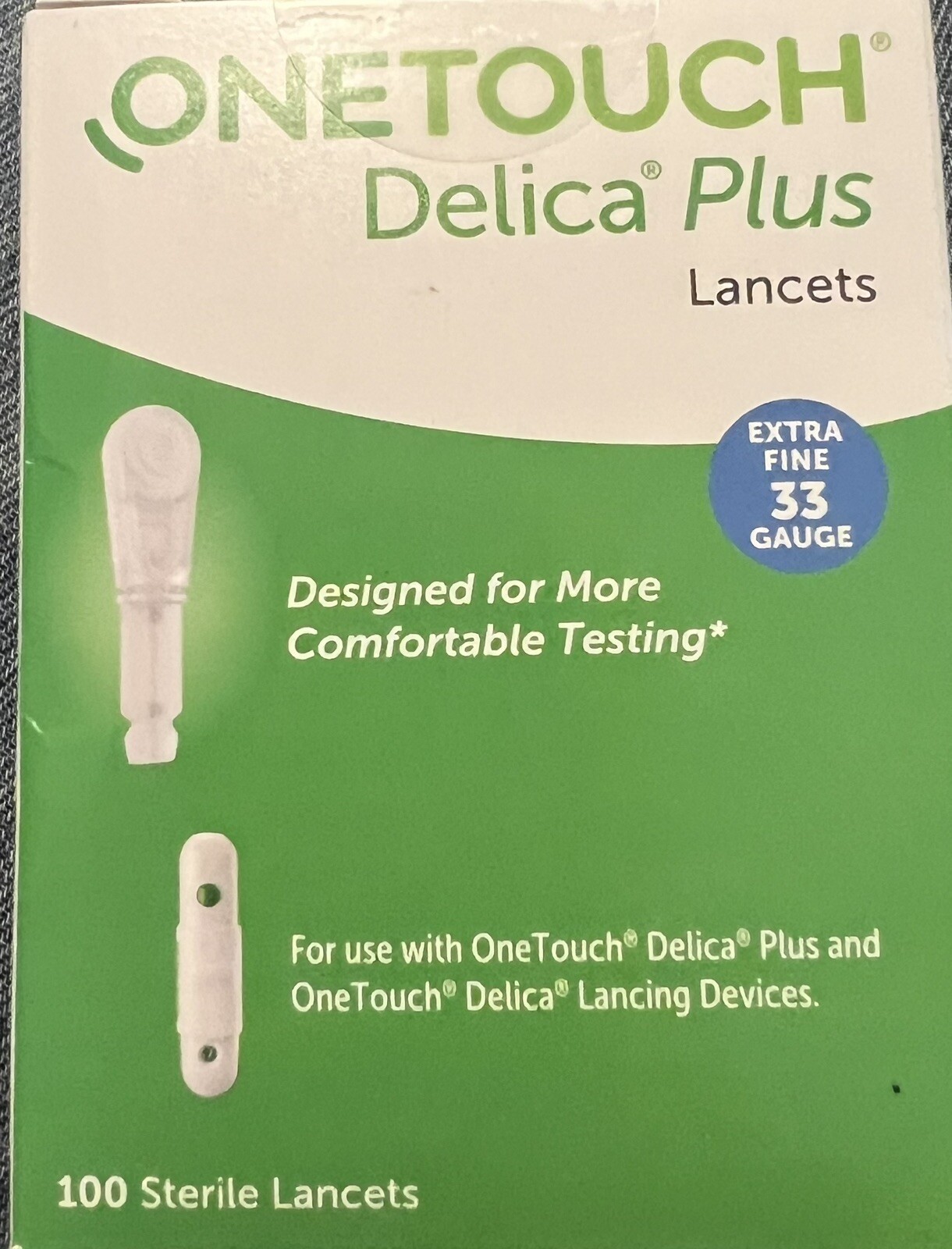OneTouch Delica Extra Fine 33 Gauge Lancets New unopened 100 Count Per Box