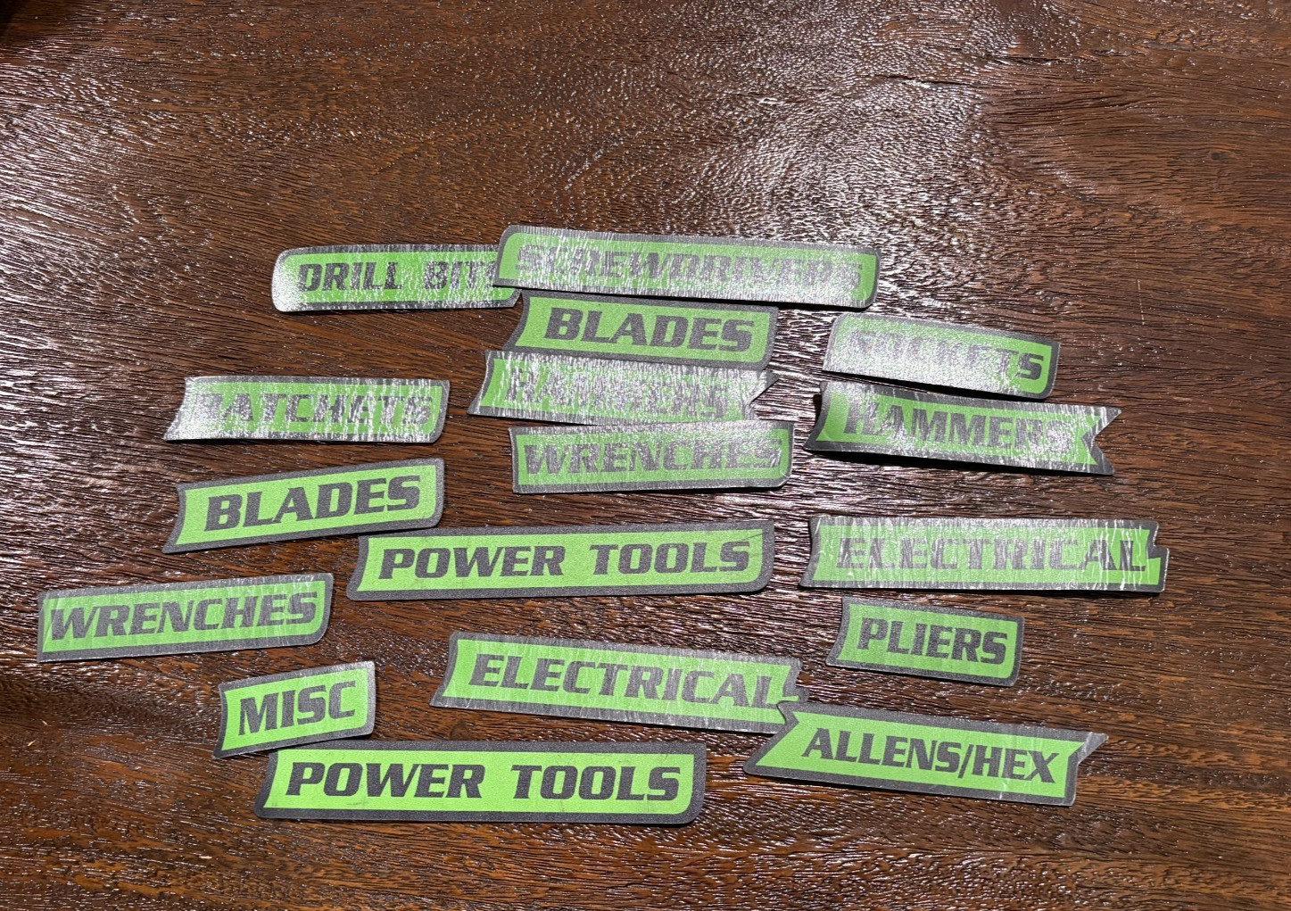 Magnetic Tool Box Labels 32 Pack of  Printed Green Black Magnetic Toolbox Drawer