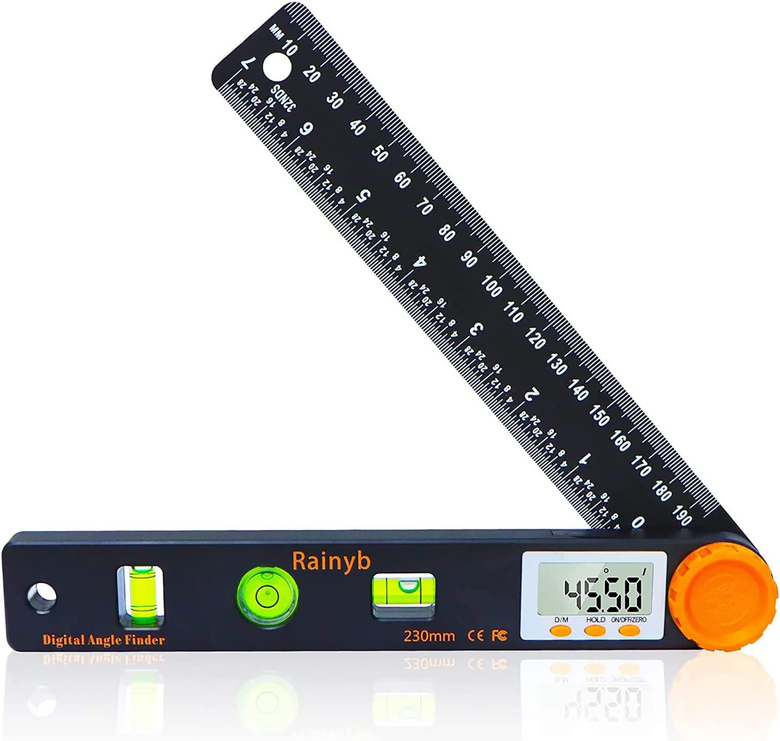 7" Digital Angle Finder Protractor Tool - 0-360° LED Level with Bubble & Ruler