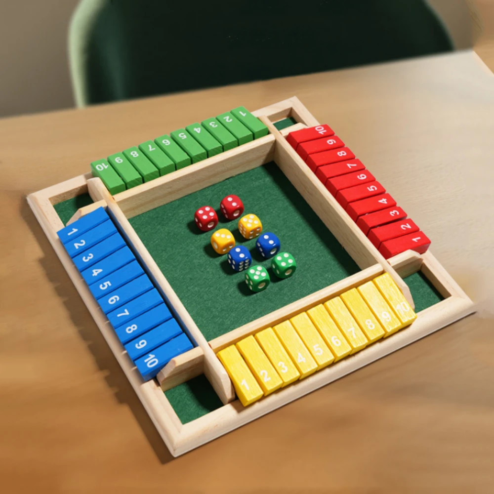 Wooden Arithmetic Dice Game Flip Board 4 Player Party Number Game