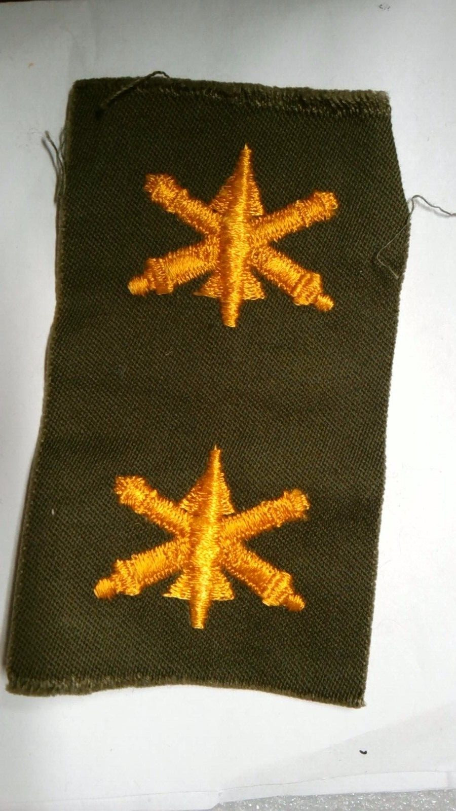 MILITARY PATCH SET OF 2 OLDER GOLD ON GREEN VIETNAM ERA AIR DEFENSE ARTILLERY