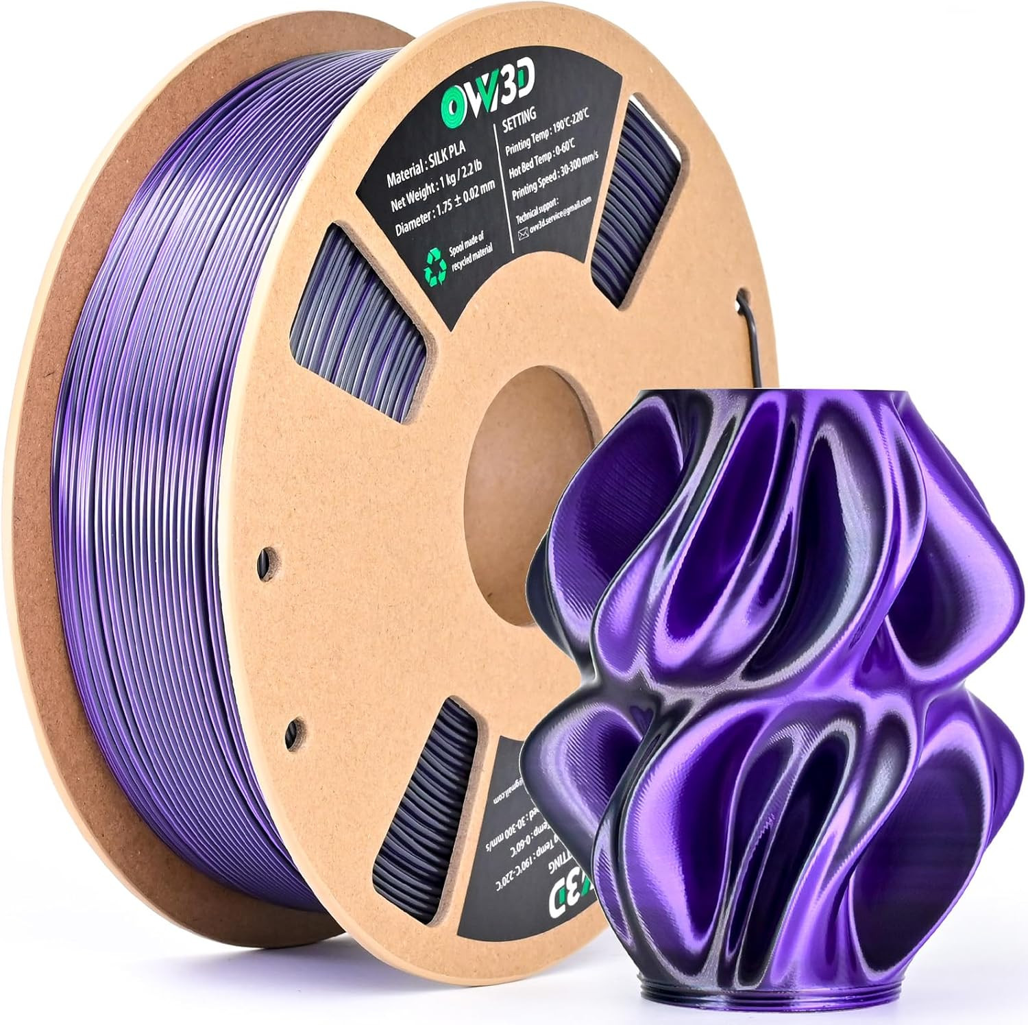 Silk PLA Filament 1.75Mm, Dual Color PLA Filament 3D Printer Filament, Black Pur