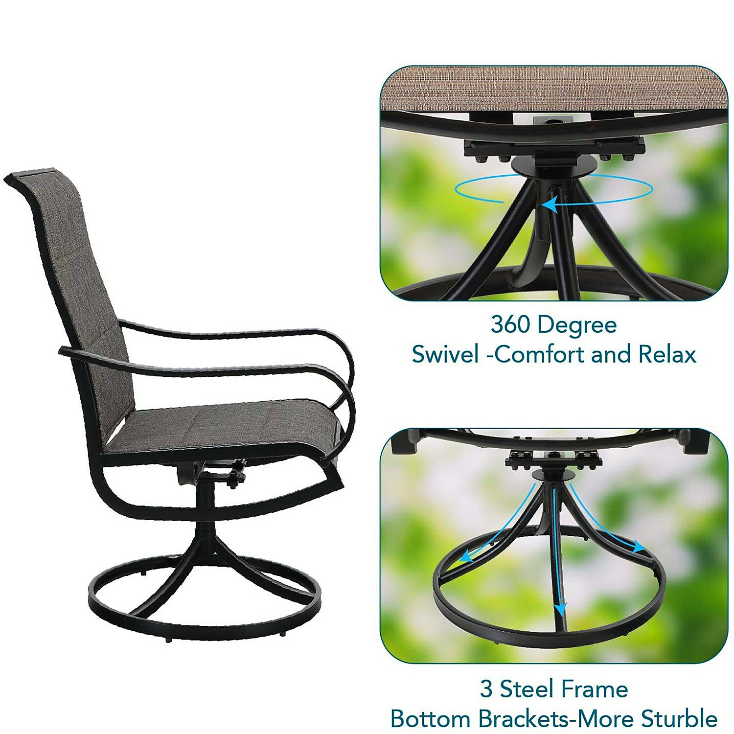 Swivel Patio Dining Chair Set of 2 High Back Outdoor Chairs Furniture
