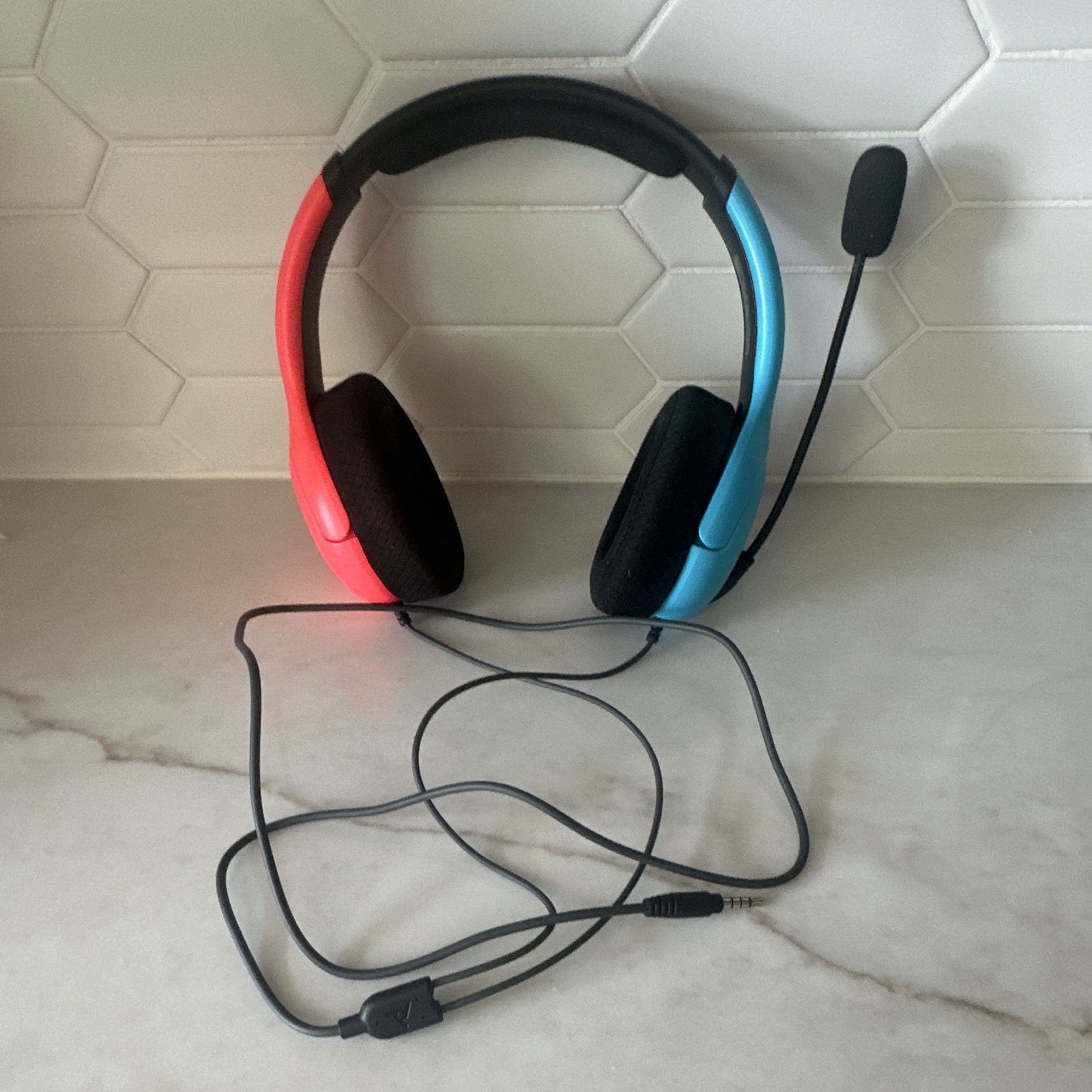 Nintendo Switch Wired Over-Ear Headset w/ Boom Mic 3.5mm, Adjustable Blue/Red