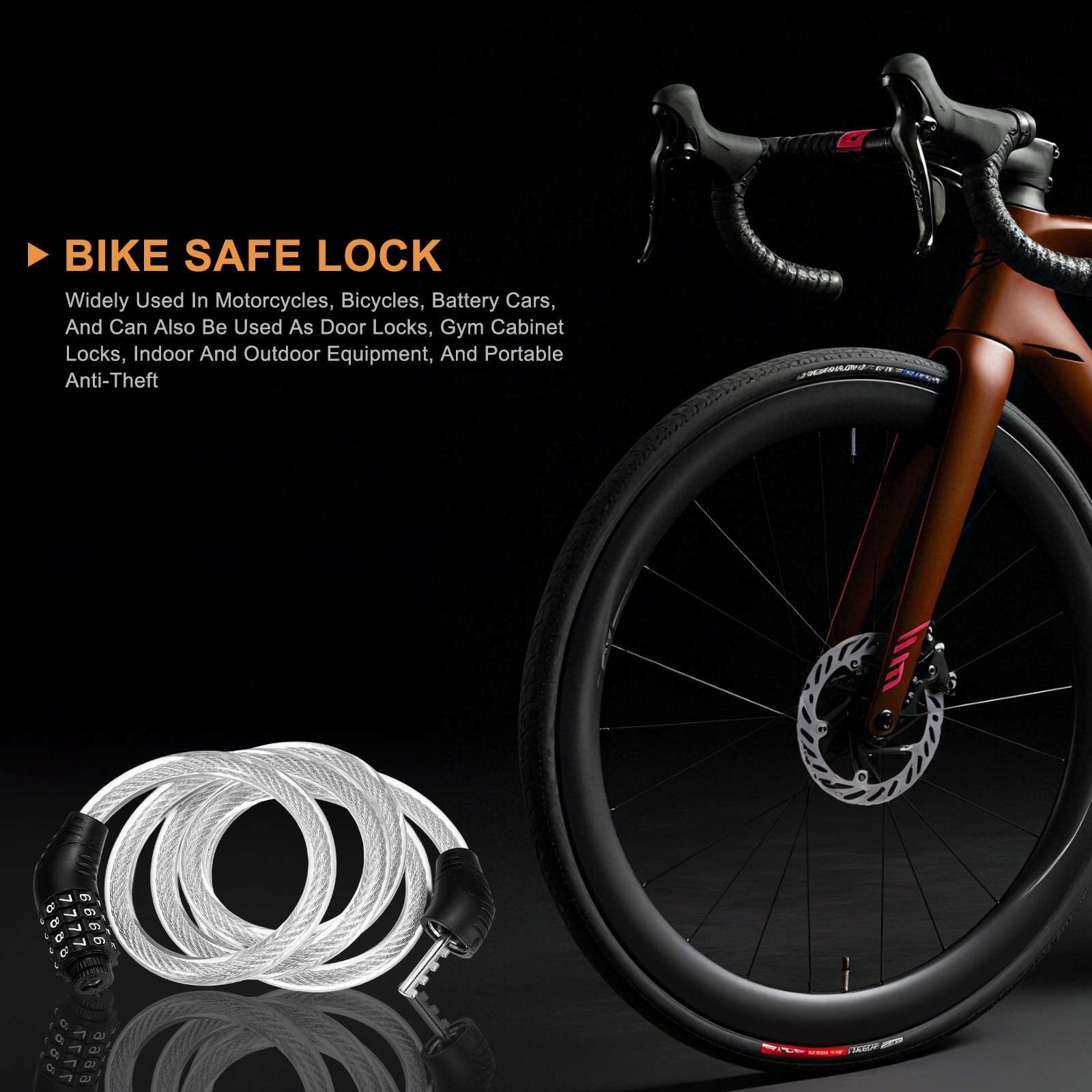 150cm Bike Lock Cable, Security Bike Wire with 4 Digit Code Combination, Clear