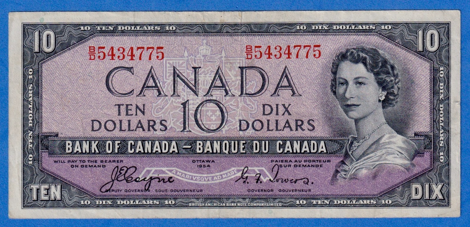 CANADA $10 1954 BC-32a / P-69a QE II Circulated DEVIL'S FACE 👿  B/D 5434775