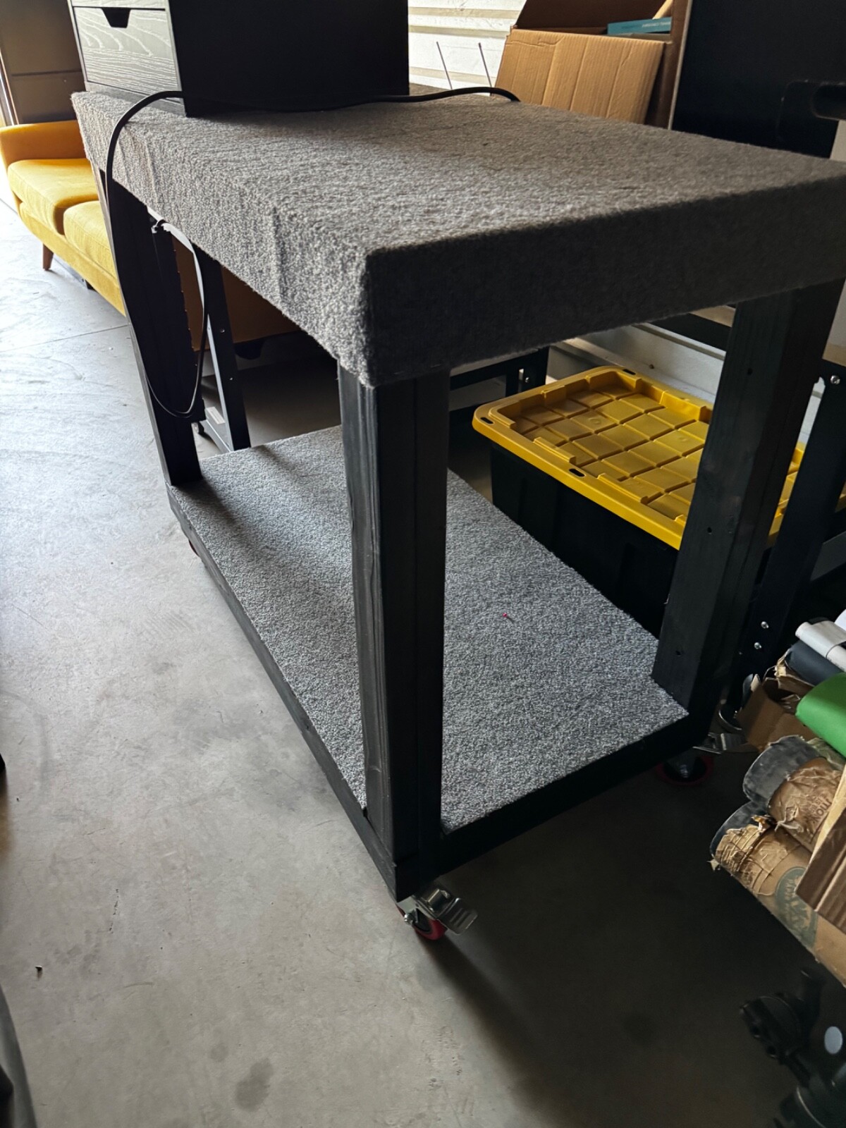 Carpeted Work Bench Heavy Duty Locking Casters Solid Wood 12 x 24 x 40.5 LOCAL