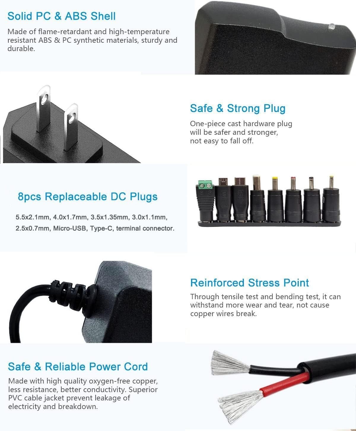Versatile 9V 1A AC Adapter with 8 Interchangeable Tips for All Your Devices